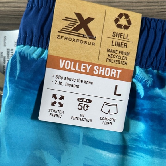 ZeroXposur Blue and White Palm Tree Swim Trunks - Picture 7 of 8